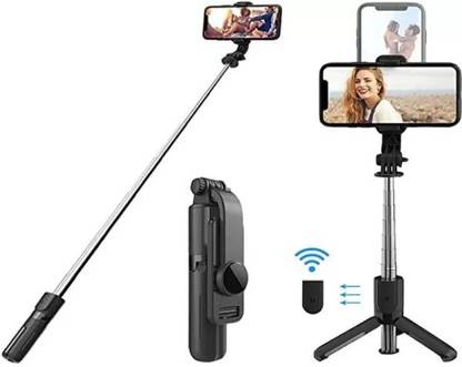 DigiVick Fashion Selfie Stick Tripod Stand Multi-functional Compact Bluetooth Selfie Stick with Non-Slip Tripod,Compatible with Mi/Iphone/Oppo/Vivo/OnePlus/Samsung for Travel Online Class Office(Black) Bluetooth Selfie Stick