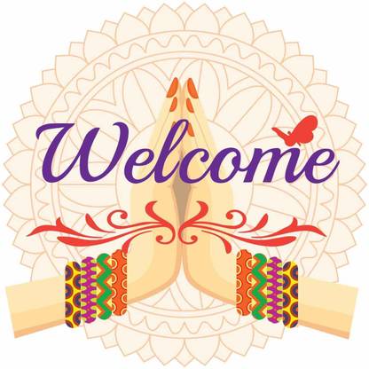 100yellow 20 cm Welcome With Folded Hand Door Self Adhesive Sticker