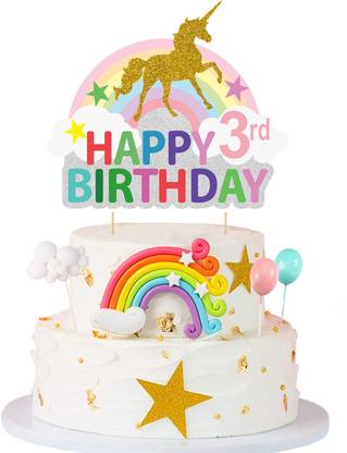 ZYOZI Unicorn 3rd Birthday Cake Topper,Magic Unicorn Cake Decoration - (Pack of 1) Cake Topper