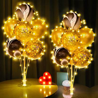 Beliky Solid 2 Set Table Balloons Stand Kit with String Light Gold and Black Balloons Balloon