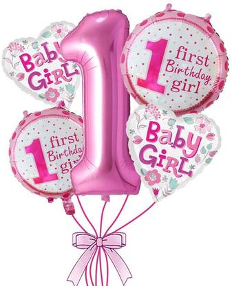 ZAMBOOREE Solid c-282 Baby Girl first/1st happy birthday party decorations combo/kit Pink theme Balloon
