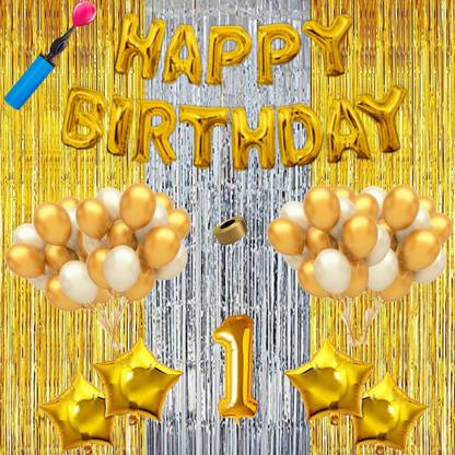 ZAMBOOREE Baby first/1st happy birthday party decorations combo/kit golden theme