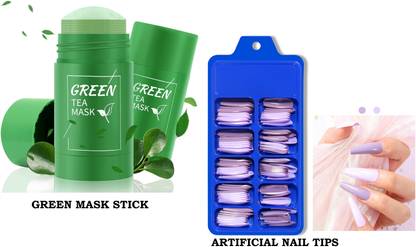 Sheny Green Tea Cleansing Mask Stick for Face ,Reusable 100 Tips Fake Acrylic Artificial Nails With Glue