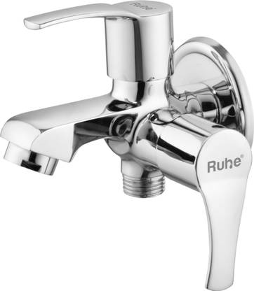 RUHE Euphoria Brass Bib Cock Two Way Double Handle Faucet/Tap with Wall Flange (Chrome Finish) For Handshower And Health Faucet Bib Tap Faucet