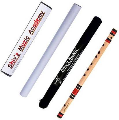 Shiv'z Muzic Flute, D Natural medium, PREMIUM Bansuri, 17 inches, With Written Manual & Carry Bag Bamboo Flute