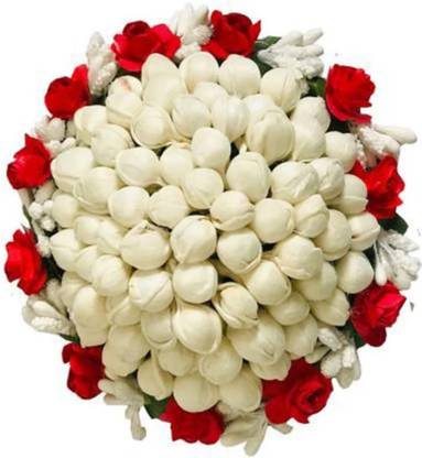 Ruhci White and Red Bun Juda Maker Flower Gajra Hair Accessories Bun