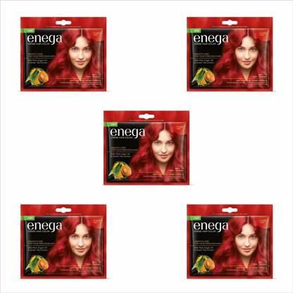 enega no ammonia cream hair color for men & Women (20gm+30ml) (Pack of 5, Flame Red) , Flame Red