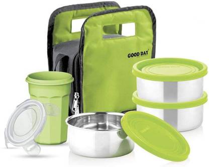 LINASHA Good Day Food & Joy Combo Tiffin Box With Bag 4 in 1 (Mix Color) 3 Containers Lunch Box