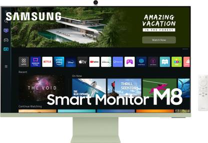 Samsung M8 81.28 cm (32 inch) 4K Ultra HD VA Panel with embedded TV Apps, Multiple Voice Assistants, Smart Home Controls, Inbuilt Slim Fit Camera with Auto Face Tracking & Zoom & 2.2 CH Inbuilt Speaker Iconic Slim Smart Monitor (LS32CM80GUWXXL)