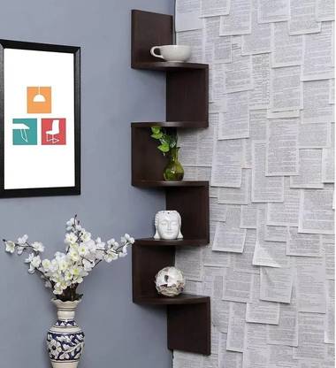 ZIARO Wooden Wall Shelves | Zig Zag Home Decor Floating Display Rack Corner Hanging Wooden Wall Shelf