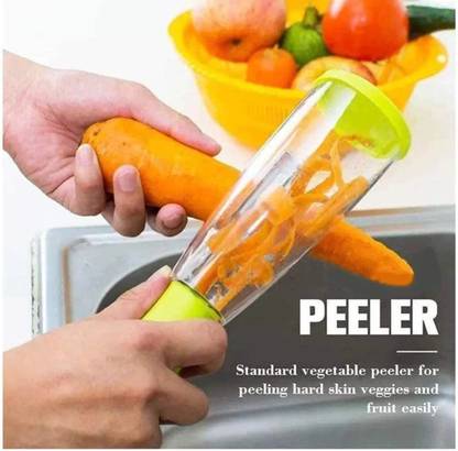 gracy Stainless Steel Dual Blade Straight Peeler With Container Mess Free Multicolor Straight Peeler