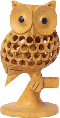 NITIN Wooden Owl Statue Decorative Showpiece  -  20 cm