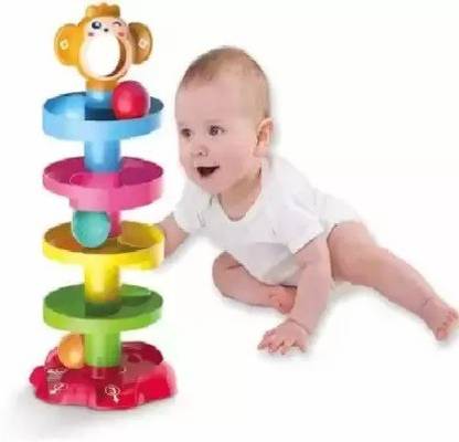 White Devil Children Fun Stack 5 Layers Tower Ball Rolling Game Play Activity (Multicolor)