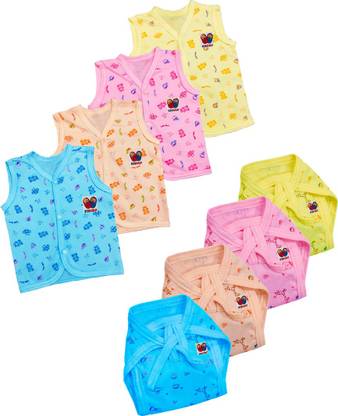 Bigbought Baby With Jabla (4 Pcs) and Nappy (Langot) (4 Pcs), Hosiery Fabric, 0 - 6 Months
