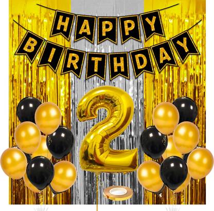 Prihit 36 Pcs Combo 2nd Birthday Party Decorations kit for Boys Gold & Black