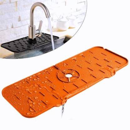 Harvic Silicone Sink Faucet Mat Sink Faucet, Water Draining Pads (Color Orange) Collapsible Strainer
