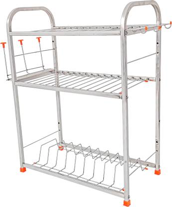 Zaib Utensil Kitchen Rack Steel 4 Layer kitchen racks and shelves steel utensils stand (Screwdrvier Free)24x18