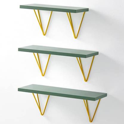 Selectdecorware Modern Wall Mount Shelf Made of Plywood and Iron Shelf (Color :Green,Gold) Iron, Wooden Wall Shelf