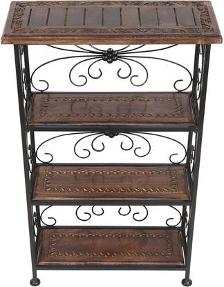 realms kraft Wrought Iron Rack shelf/ Wrought Iron Storage Rack Wooden, Iron Wall Shelf