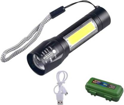 REVALS Mini Waterproof Portable Rechargeable LED Flashlight 3 Modes with Hanging Rope 2 hrs Torch Emergency Light