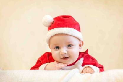 Sweet Baby Boy In Red Dress Wall Poster|Baby Boy Poster For Dinning Room, Bedroom, Clinics Paper Print