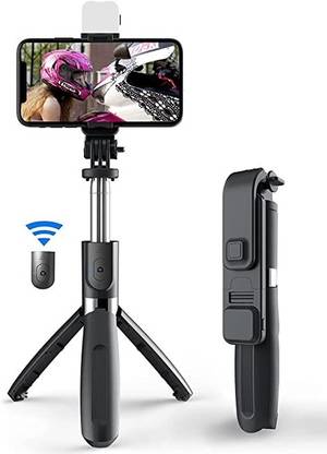 Wrapo Selfie Stick with Light and Mirror,Selfie Stick with Tripod Stand Bluetooth Selfie Stick for Mobile Phone,2 Level LED Fill Light Rechargeable Bluetooth Selfie Stick