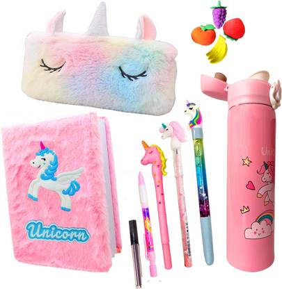 Neel Unicorn Stationery Return Gift Set-Water Bottle/Diary/Pen/Pencil/Eraser/Pouch