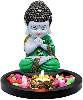 SHREE RAM IMPEX Sitting polyresin Laughing Baby Buddha Child Monk Idol Showpiece (Green) Decorative Showpiece  -  7 cm