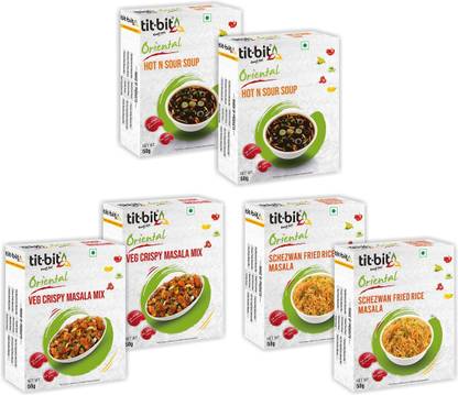 Tit-Bit Oriental Regular Hot n Sour Soup Veg Crispy Schezwan Fried Rice Each 2 Packs