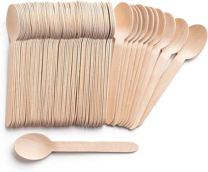 Shihen Wooden Ice Cream Dessert Spoons Portable Eco Friendly Kids Tasting Spoon 100 PCS Disposable Wooden Dessert Spoon, Ice Tea Spoon, Table Spoon, Soup Spoon Set