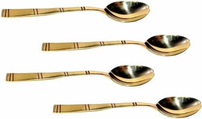 A & H ENTERPRISES Set of 4 pcs Brass Designer Spoon, Cut Design, Flatware Daily Use Brass Table Spoon Set