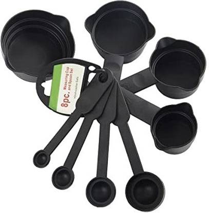 SEE INSIDE Plastic Measuring Cups and Spoons (8 Pcs, Black) Plastic Measuring Spoon Set