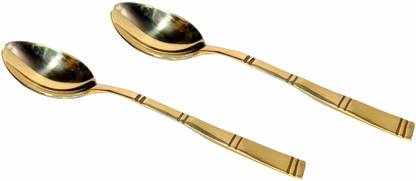A & H ENTERPRISES Set of 2 pcs Brass Designer Spoon, Cut Design, Flatware, 7'' Inch Daily Use Brass Dessert Spoon Set