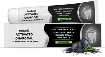HealthVit Activated Charcoal Toothpaste For Teeth Whitening, Sulfate Free Mint Flavour Toothpaste