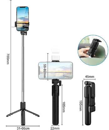 DHAN GRD Selfie Stick with led Light, Bluetooth Extendable Selfie Stick Tripod (BLACK) Tripod, Tripod Kit