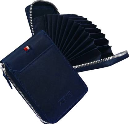 ABYS Genuine Leather RFID Card Holder with Metallic Zip Closure 10 Card Holder