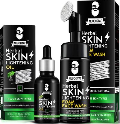 MUUCHSTAC Men’s Herbal Skin Lightening Oil & Haldi Enriched Foam Face Wash