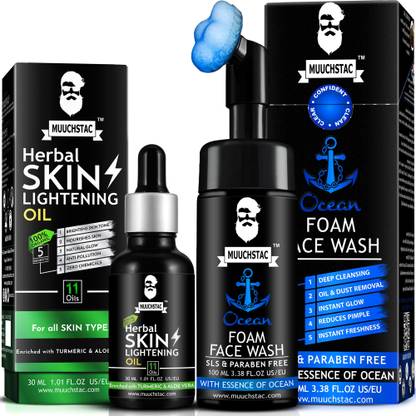 MUUCHSTAC Skin Lightening Oil & Ocean Blue Foam Face Wash Combo