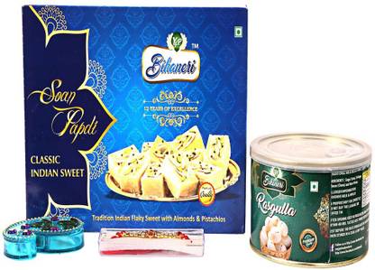 yfp bikaneri RAKSHA BANDHAN SPECIAL SOAN PAPDI 400g, RASGULLA 500g, RAKHI & ROLI CHAWAL COMBO PACK Assorted Gift Box
