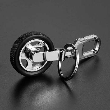 Blue Aura Tyre Keychain With Car Logo (Tata) Key Chain