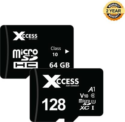 XCCESS 64GB+128GB Black MMC Micro SD Card, High Speed Memory card Class 10,Fast Speed for Smartphones, Tablets & More.COMBO 64GB+128GB Black MMC. High Speed Memory card for Smartphones & Tablets. COMBO 128 GB MicroSDXC UHS Class 1 120 MB/s  Memory Card Compatible with Mobile, Tablet, Computer, Gaming Console