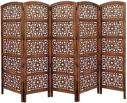 realms kraft Wooden Screen Separator Partition and Wooden Room Wall Dividers 5 Panels Solid Wood Plain Screen Partition