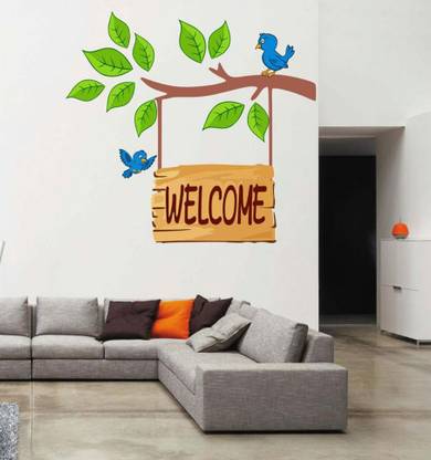 Approach home Decor 48 cm Welcome Wall Stickers Tree With Birds Self Adhesive Sticker