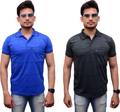Striped Men Blue, Black T-Shirt