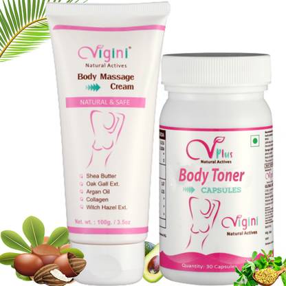 Vigini Body Toner Massage Oil Cream & Skin Toner Capsules Women Safe Herbal Ingredients Women