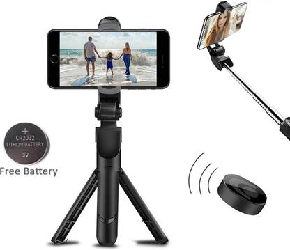 AMUSING Bluetooth Selfie Stick cum Tripod with Detachable Wireless Remote and Cell Tripod