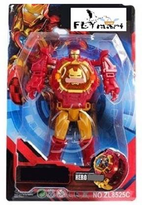 FLYmart Iroen man Gadget Hero Action Figure Robot Convert to Digital WristWatch For Kids