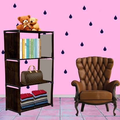 G Genipap Wood Print 4 Shelf Book Organizer Metal Open Book Shelf