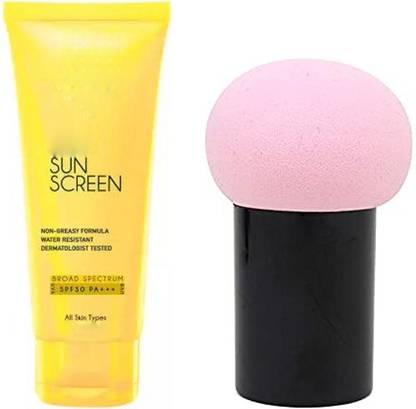 sirf tum 7 SUN SCREEN CREAM ALL SKIN NATURAL LOOK FACE +Mushroom Head Beauty Blender Soft Powder Puff