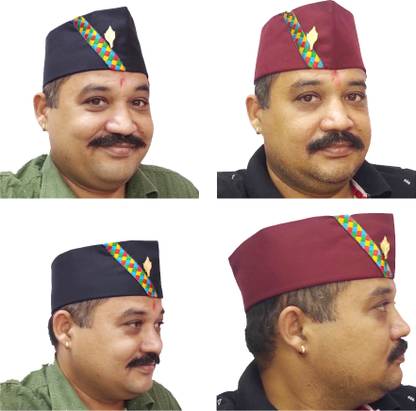 PAHADIFRESH Traditional Uttarakhand Topi Modi Cap Black + Mahroon